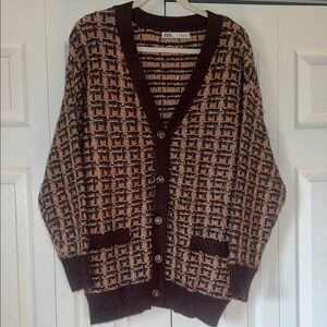 Zara Chocolate and Beige Knit Cardigan